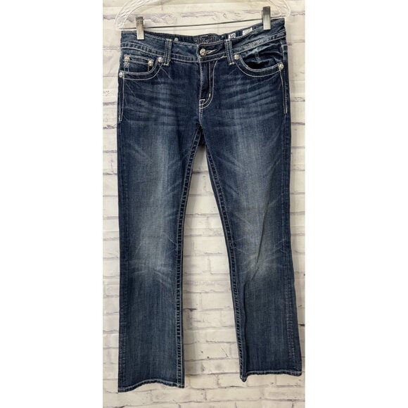MISS ME Boot Cut Jeans Thick Stitch Western Bling Size 30x34 Zebra Print Stars - Picture 3 of 11